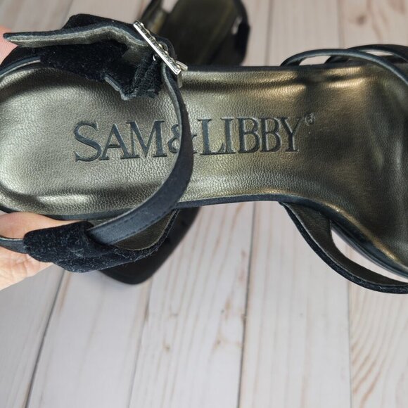 Sam & Libby Marla Strappy Heels | Black Satin | Size 6.5M - Picture 6 of 11